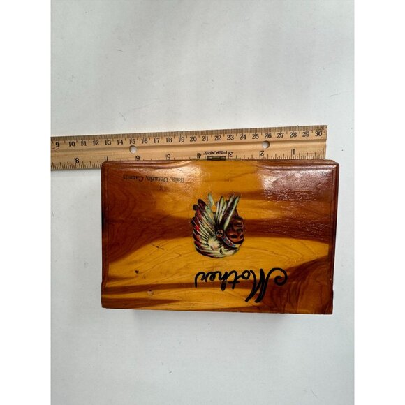 Vintage Cedar Wood Mother Keepsake Box Bala Ontario Canada Indian Chief Motif - Picture 3 of 16